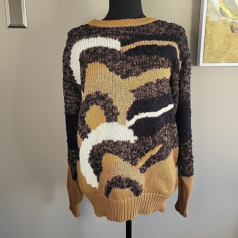 VINTAGE 80's JOYCE Acrylic Knit Brown Abstract Chunky Sweater Women's Large